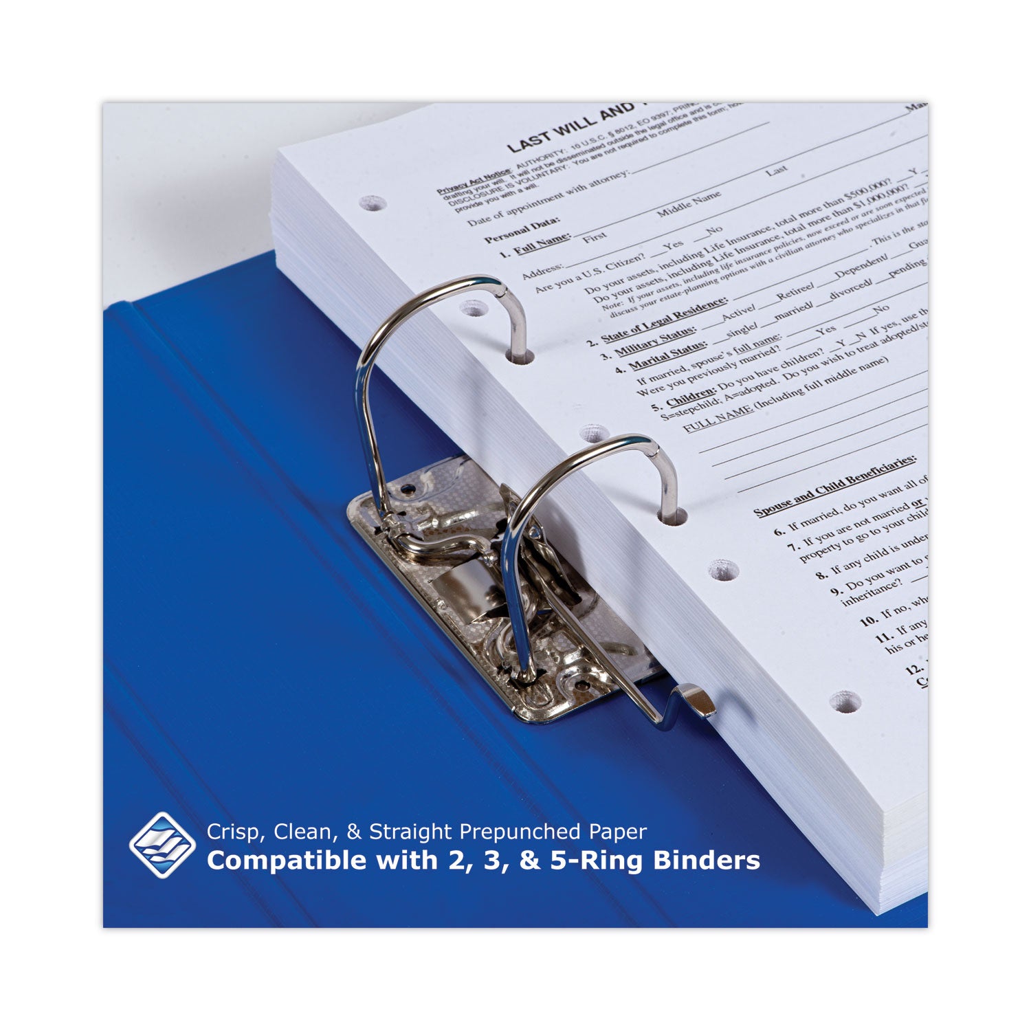 Perforated and Punched Paper, 7-Hole Punched, 20 lb Bond Weight, 8.5 x 11, White, 500/Ream - 