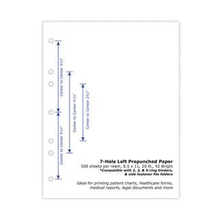 Perforated and Punched Paper, 7-Hole Punched, 20 lb Bond Weight, 8.5 x 11, White, 500/Ream - 