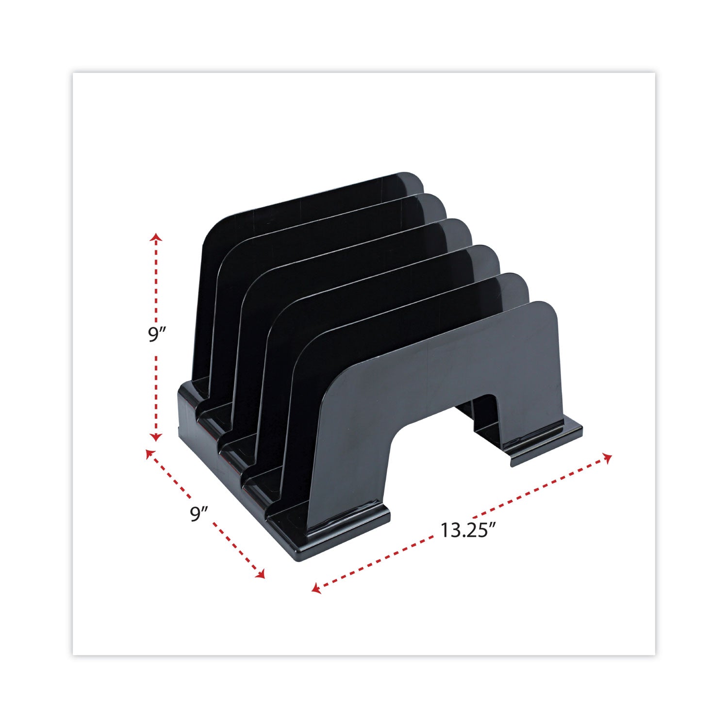 Recycled Plastic Incline Sorter, 5 Sections, Letter Size Files, 13.25" x 9" x 9", Black - 