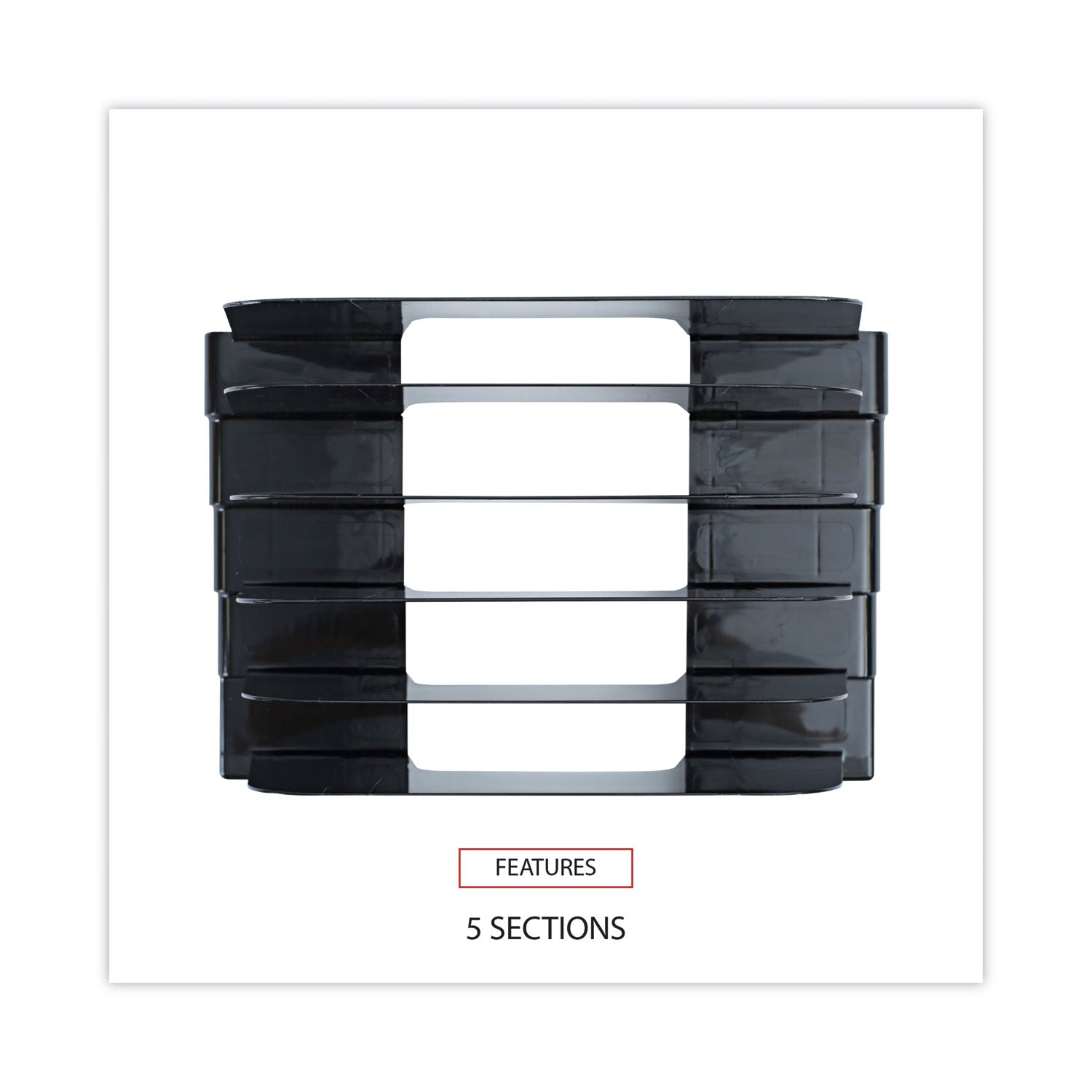 Recycled Plastic Incline Sorter, 5 Sections, Letter Size Files, 13.25" x 9" x 9", Black - 