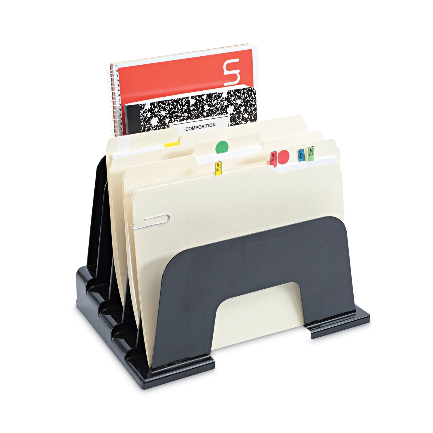 Recycled Plastic Incline Sorter, 5 Sections, Letter Size Files, 13.25" x 9" x 9", Black - 