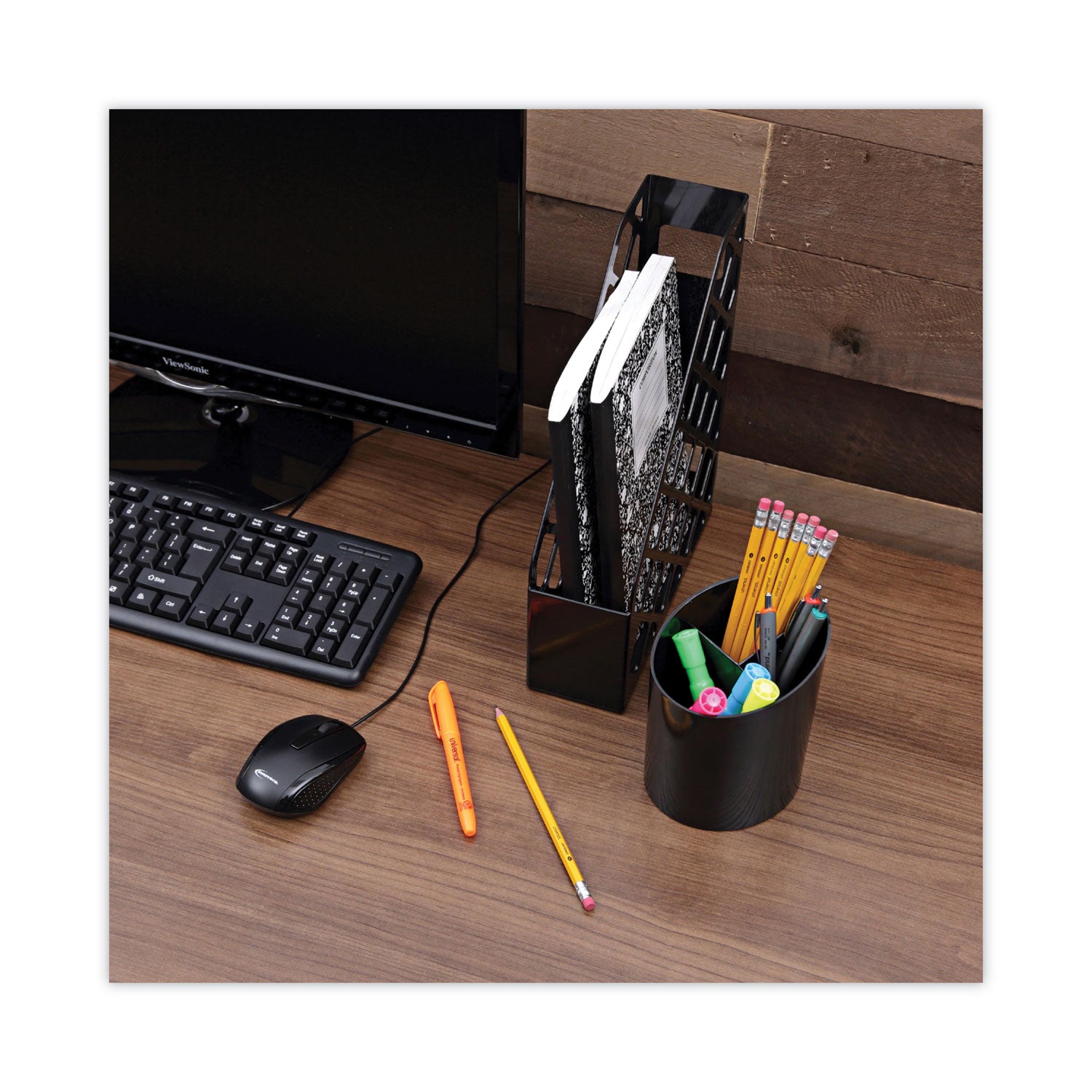 Recycled Big Pencil Cup, Plastic, 4.38" Diameter x 5.63"h, Black - 