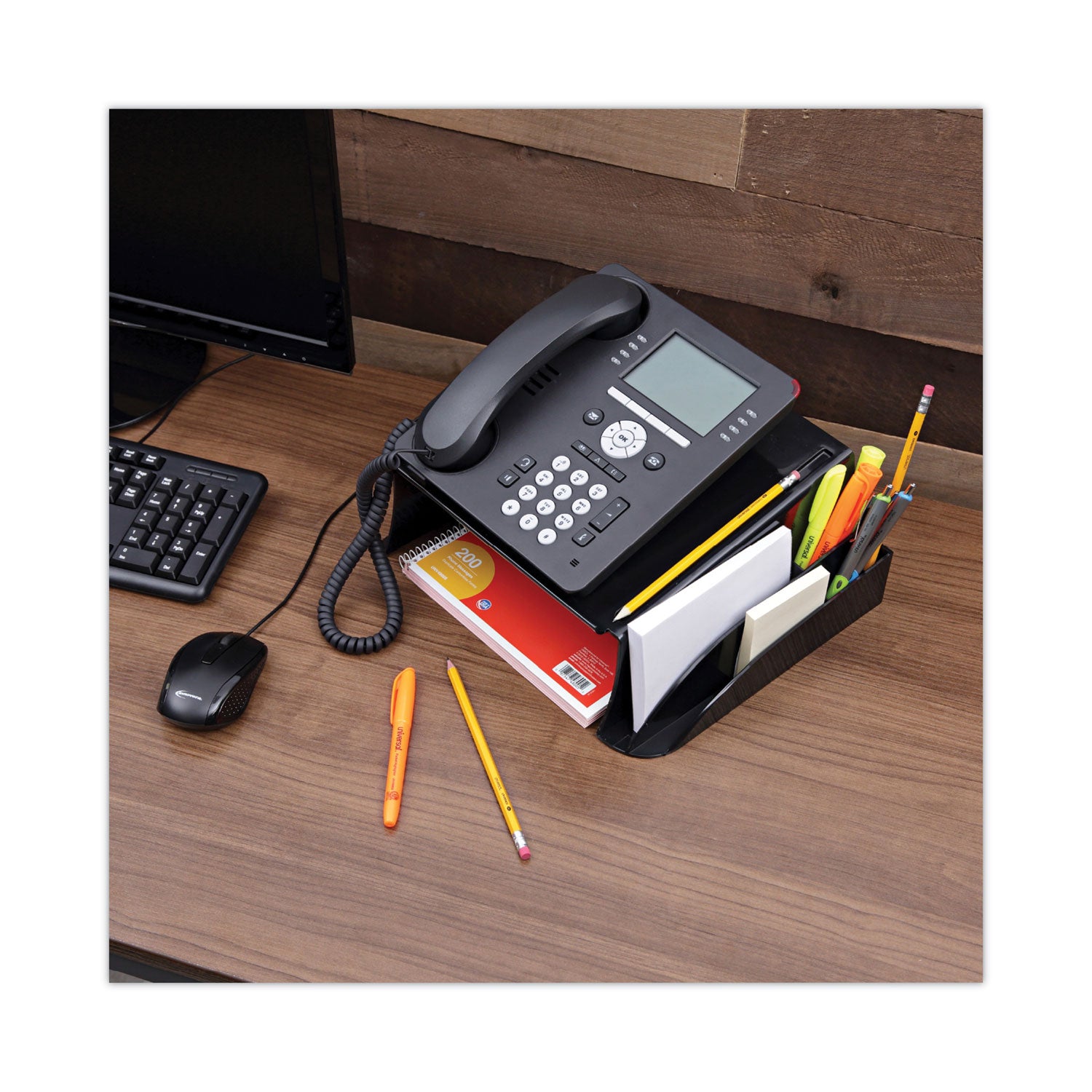 Recycled Telephone Stand and Message Center, 12.25 x 10.5 x 5.25, Black - 