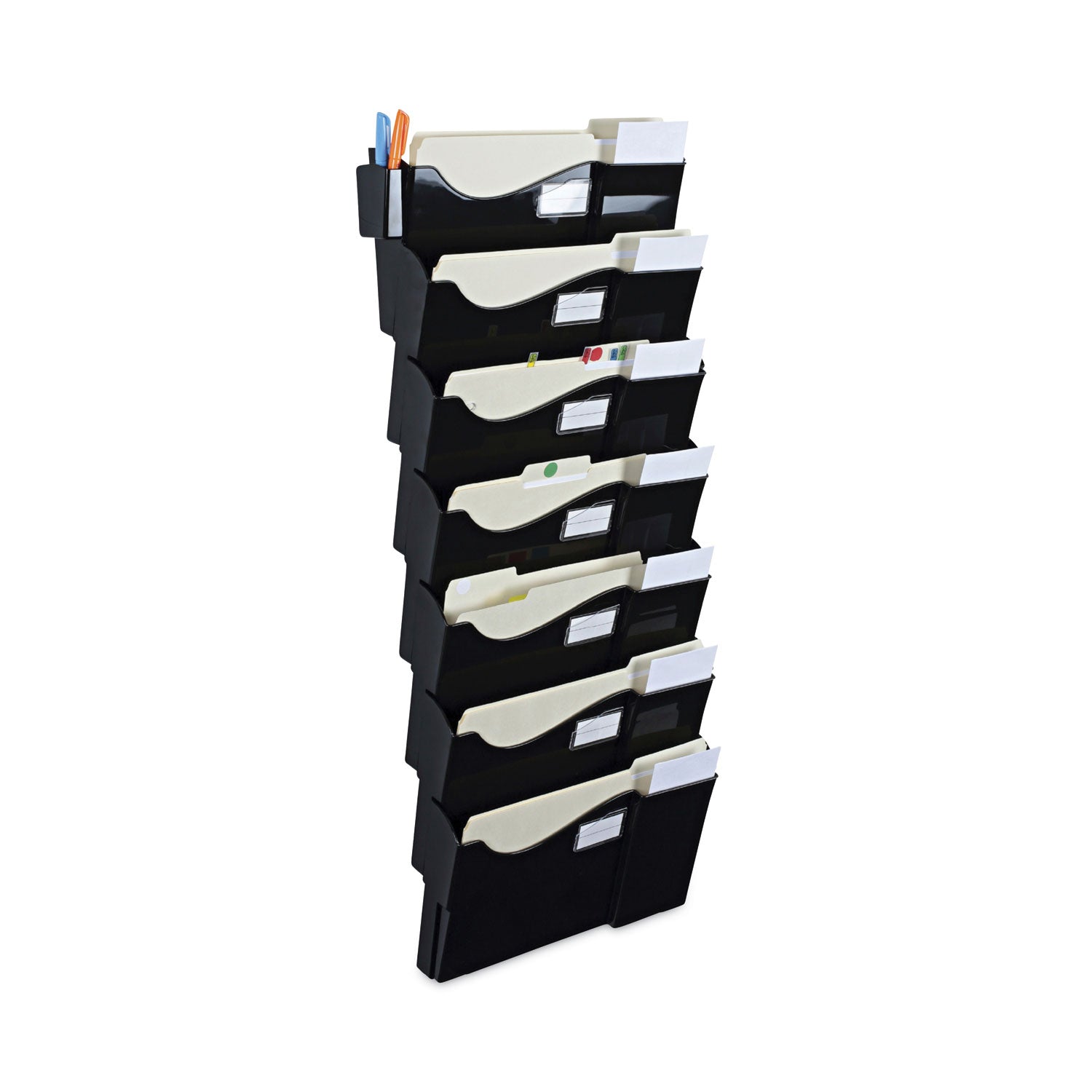 Grande Central Filing System, 7 Sections, Legal/Letter Size, Wall Mount, 16" x 4.75" x 38.25", Black, 7/Pack - 