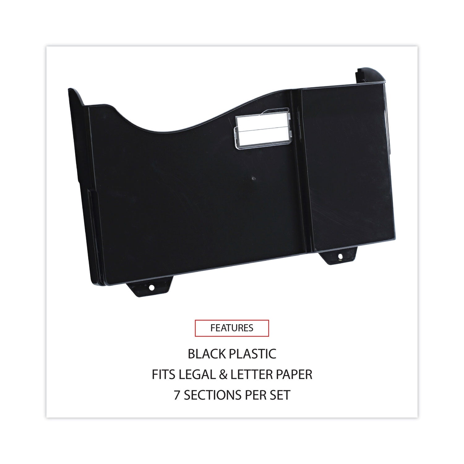 Grande Central Filing System, 7 Sections, Legal/Letter Size, Wall Mount, 16" x 4.75" x 38.25", Black, 7/Pack - 
