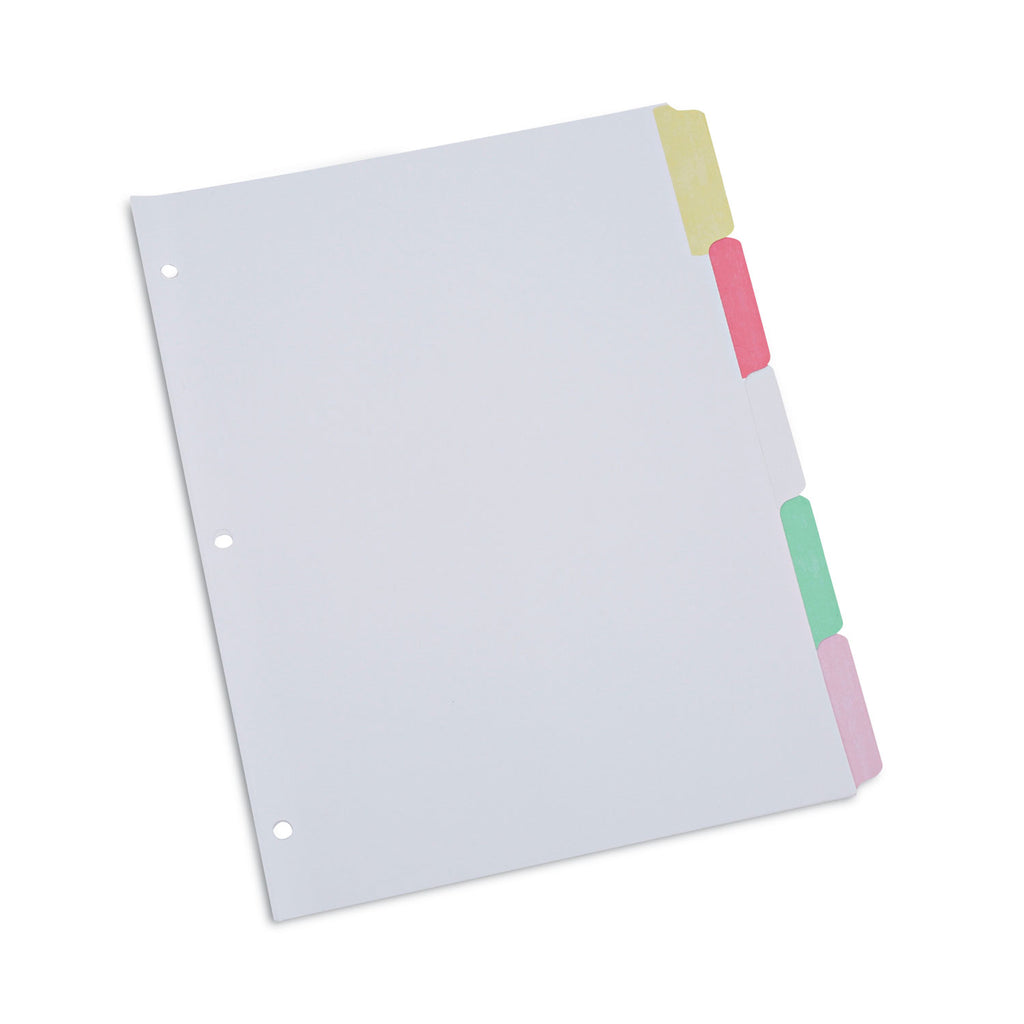 Deluxe Write-On/Erasable Tab Index, 5-Tab, 11 x 8.5, White, Assorted Tabs, 1 Set - 