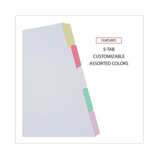 Deluxe Write-On/Erasable Tab Index, 5-Tab, 11 x 8.5, White, Assorted Tabs, 1 Set - 
