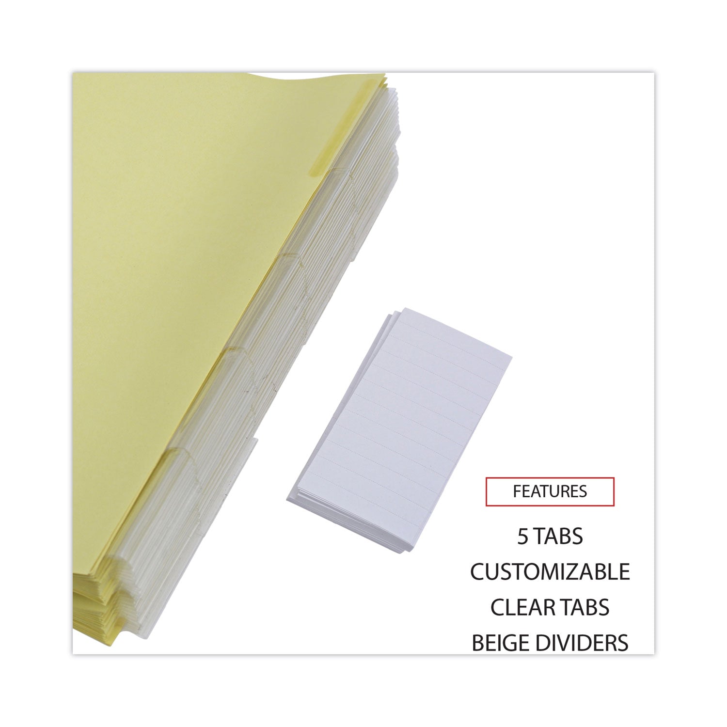 Deluxe Extended Insertable Tab Indexes, 5-Tab, 11 x 8.5, Buff, Clear Tabs, 24 Sets
