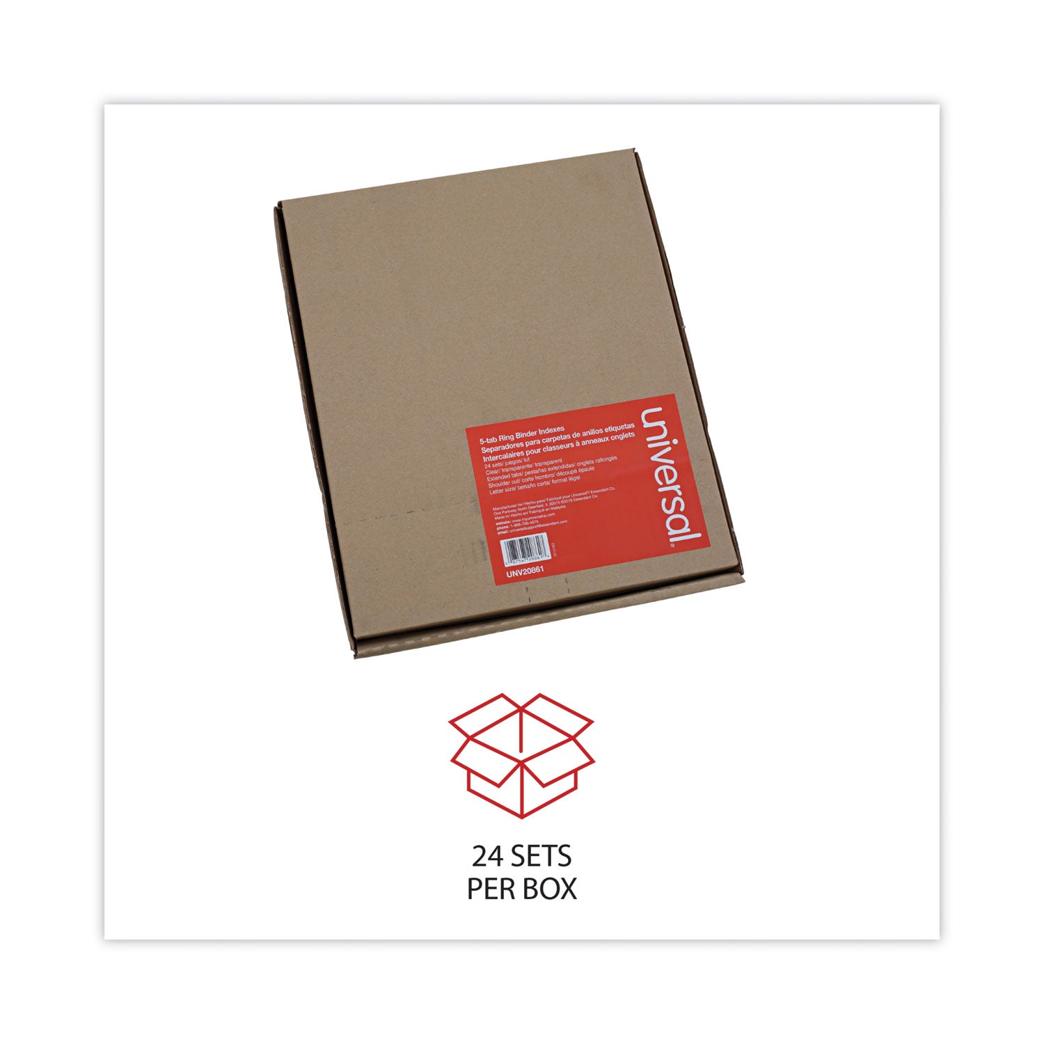 Deluxe Extended Insertable Tab Indexes, 5-Tab, 11 x 8.5, Buff, Clear Tabs, 24 Sets - 