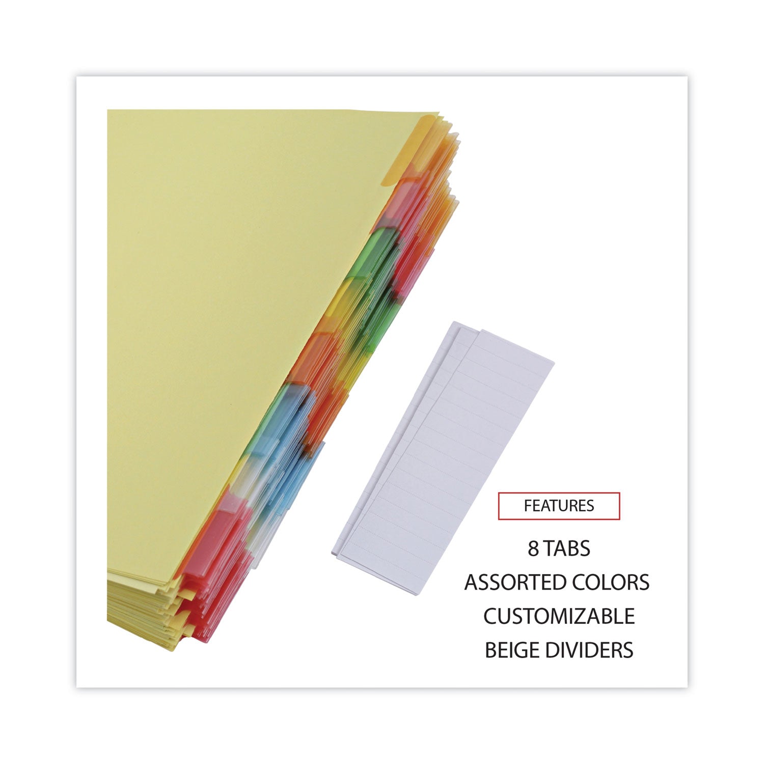Deluxe Extended Insertable Tab Indexes, 8-Tab, 11 x 8.5, Buff, Assorted Tabs, 24 Sets
