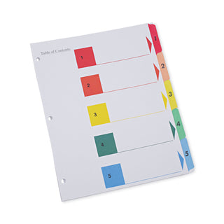 Deluxe Table of Contents Dividers for Printers, 5-Tab, 1 to 5; Table Of Contents, 11 x 8.5, White, 6 Sets - 