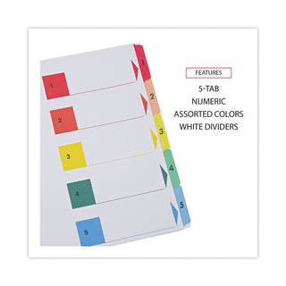 Deluxe Table of Contents Dividers for Printers, 5-Tab, 1 to 5; Table Of Contents, 11 x 8.5, White, 6 Sets - 