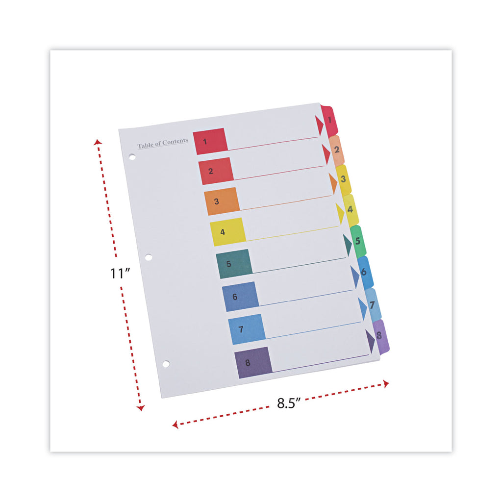 Deluxe Table of Contents Dividers for Printers, 8-Tab, 1 to 8; Table Of Contents, 11 x 8.5, White, 6 Sets - 