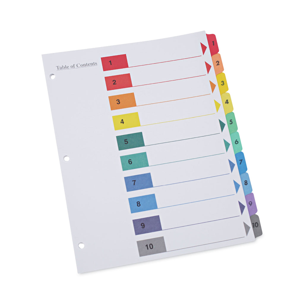 Deluxe Table of Contents Dividers for Printers, 10-Tab, 1 to 10; Table Of Contents, 11 x 8.5, White, 6 Sets - 