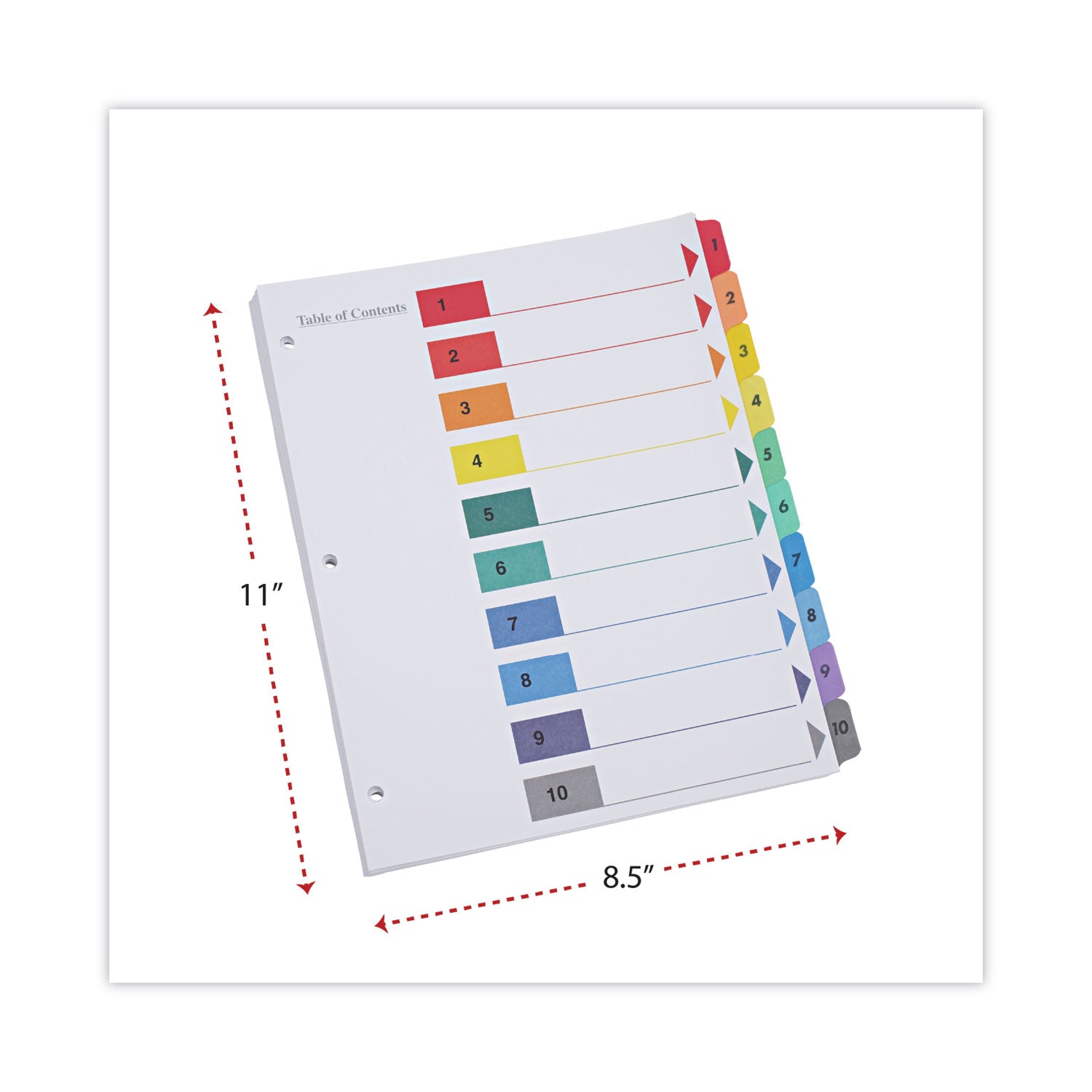 Deluxe Table of Contents Dividers for Printers, 10-Tab, 1 to 10; Table Of Contents, 11 x 8.5, White, 6 Sets - 
