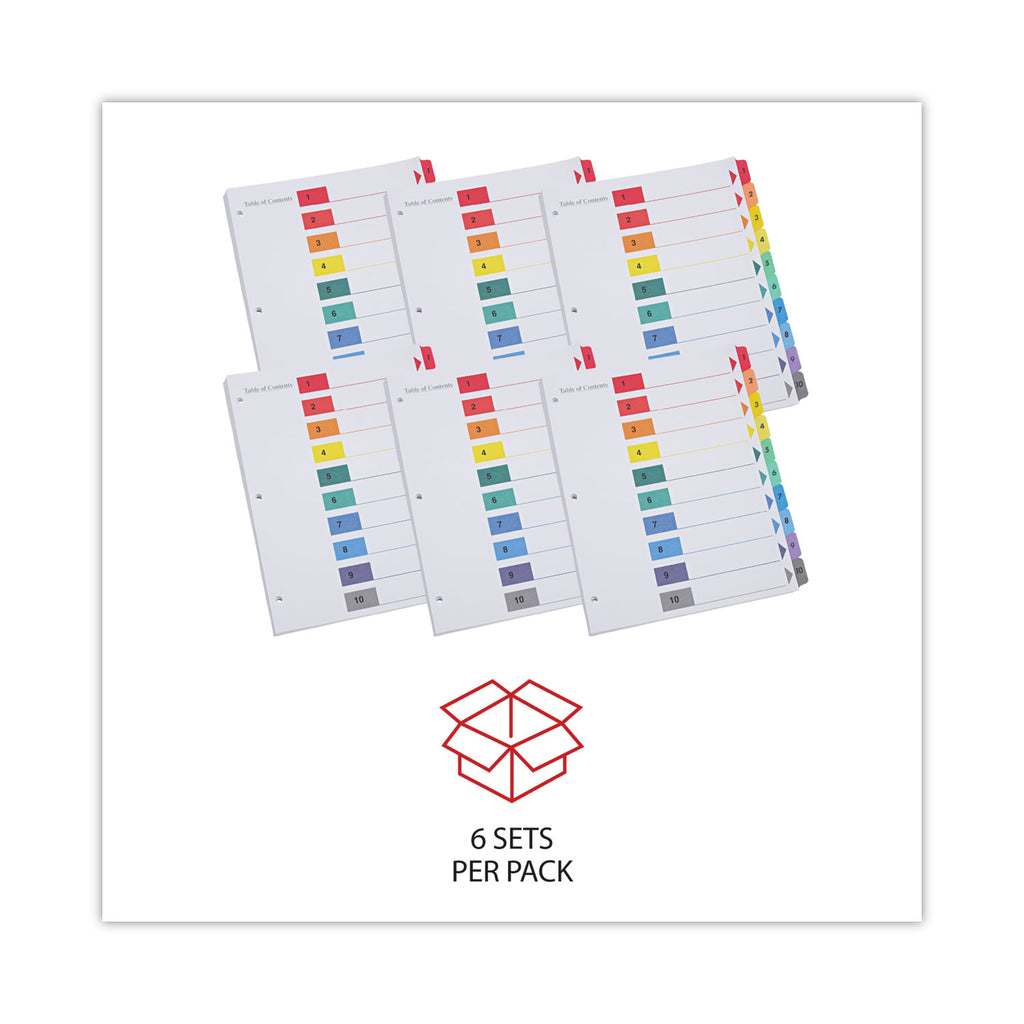 Deluxe Table of Contents Dividers for Printers, 10-Tab, 1 to 10; Table Of Contents, 11 x 8.5, White, 6 Sets - 
