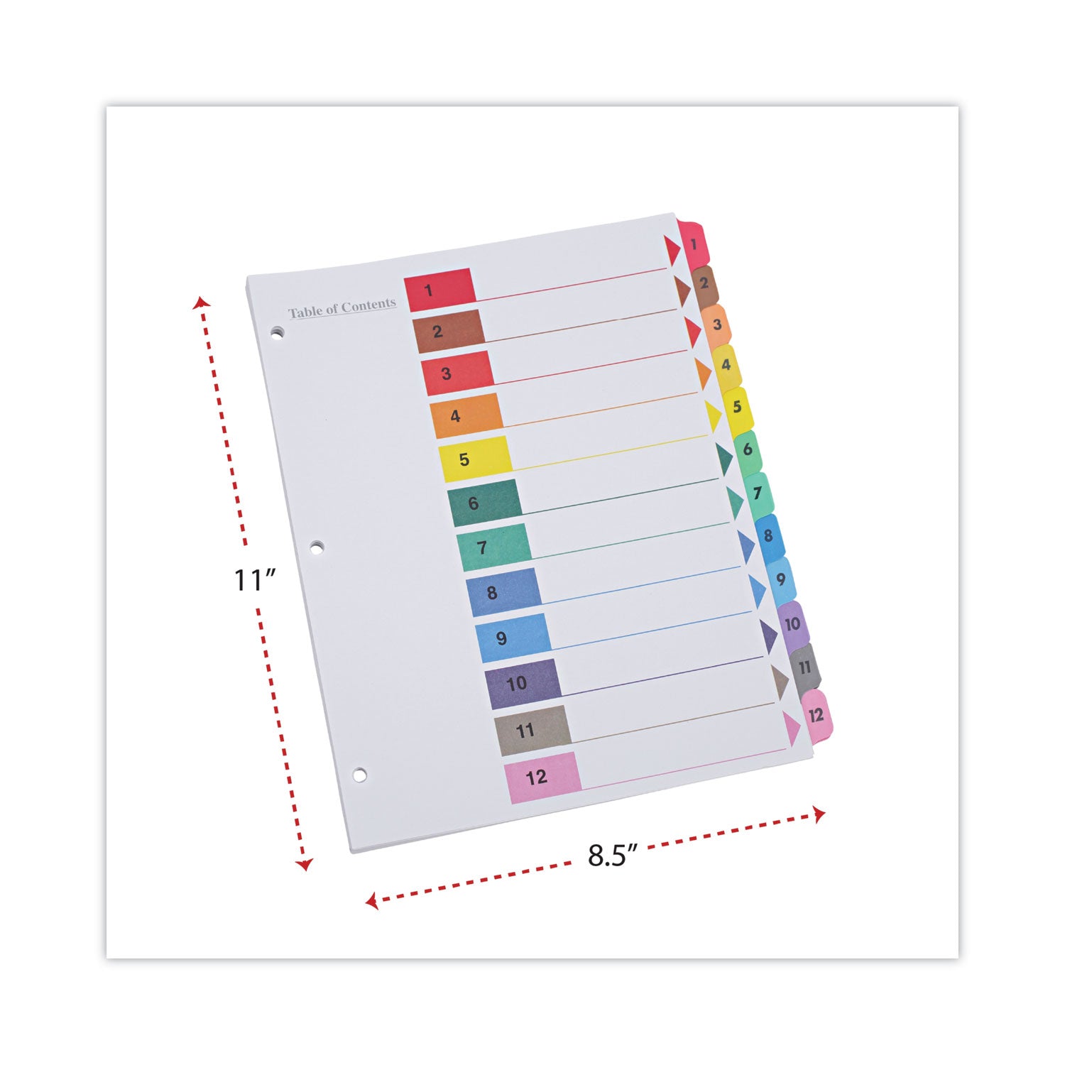 Deluxe Table of Contents Dividers for Printers, 12-Tab, 1 to 12; Table Of Contents, 11 x 8.5, White, 6 Sets - 