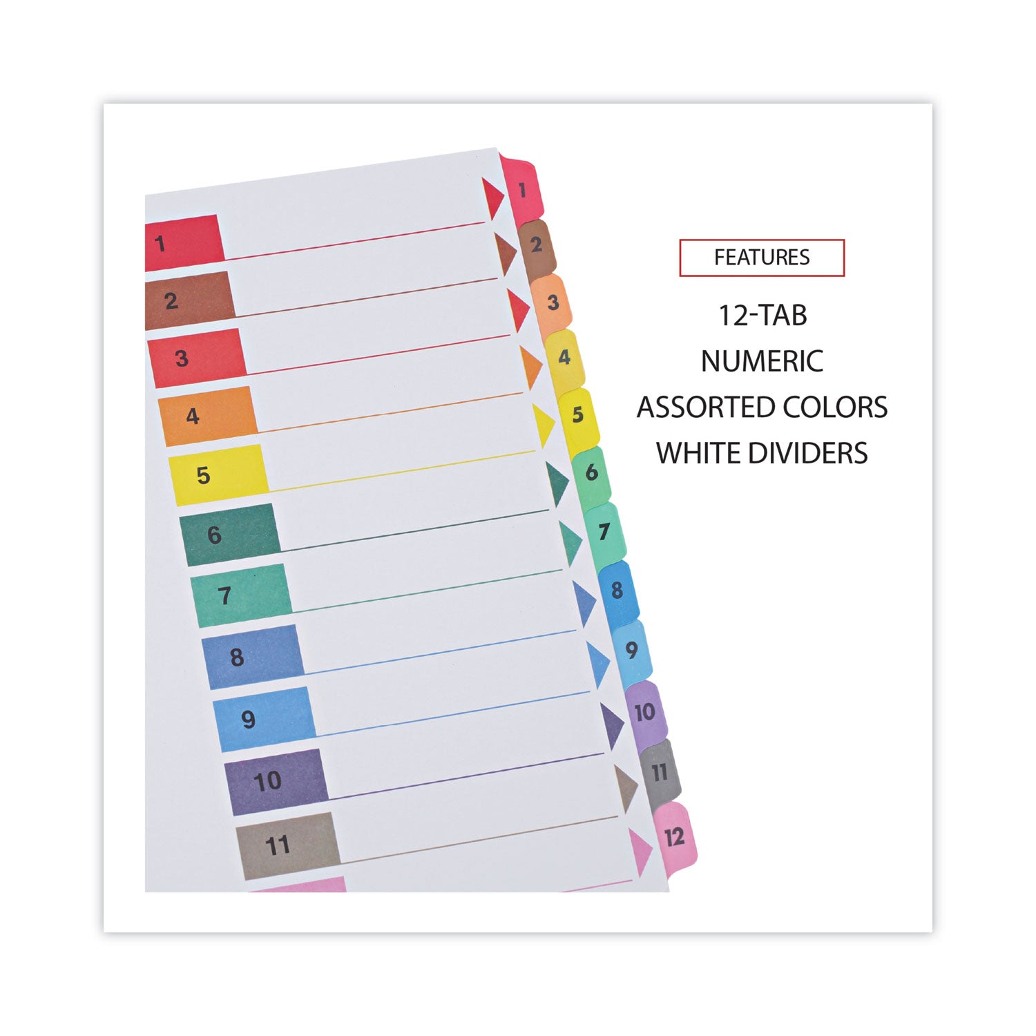 Deluxe Table of Contents Dividers for Printers, 12-Tab, 1 to 12; Table Of Contents, 11 x 8.5, White, 6 Sets - 