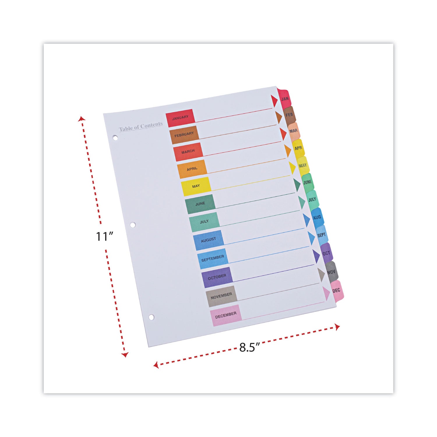 Deluxe Table of Contents Dividers for Printers, 12-Tab, Jan. to Dec., 11 x 8.5, White, 1 Set - 