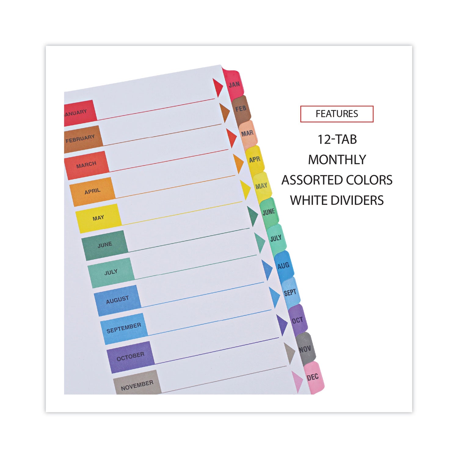 Deluxe Table of Contents Dividers for Printers, 12-Tab, Jan. to Dec., 11 x 8.5, White, 1 Set - 
