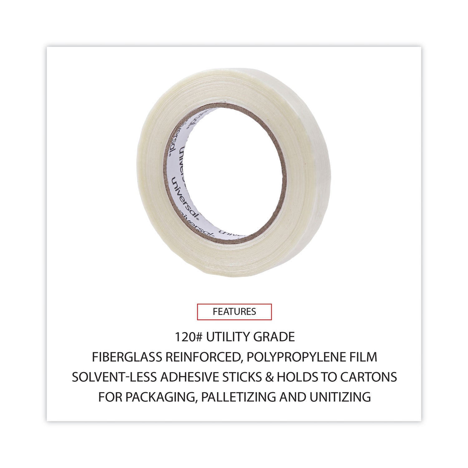 120# Utility Grade Filament Tape, 3" Core, 18 mm x 54.8 m, Clear - 