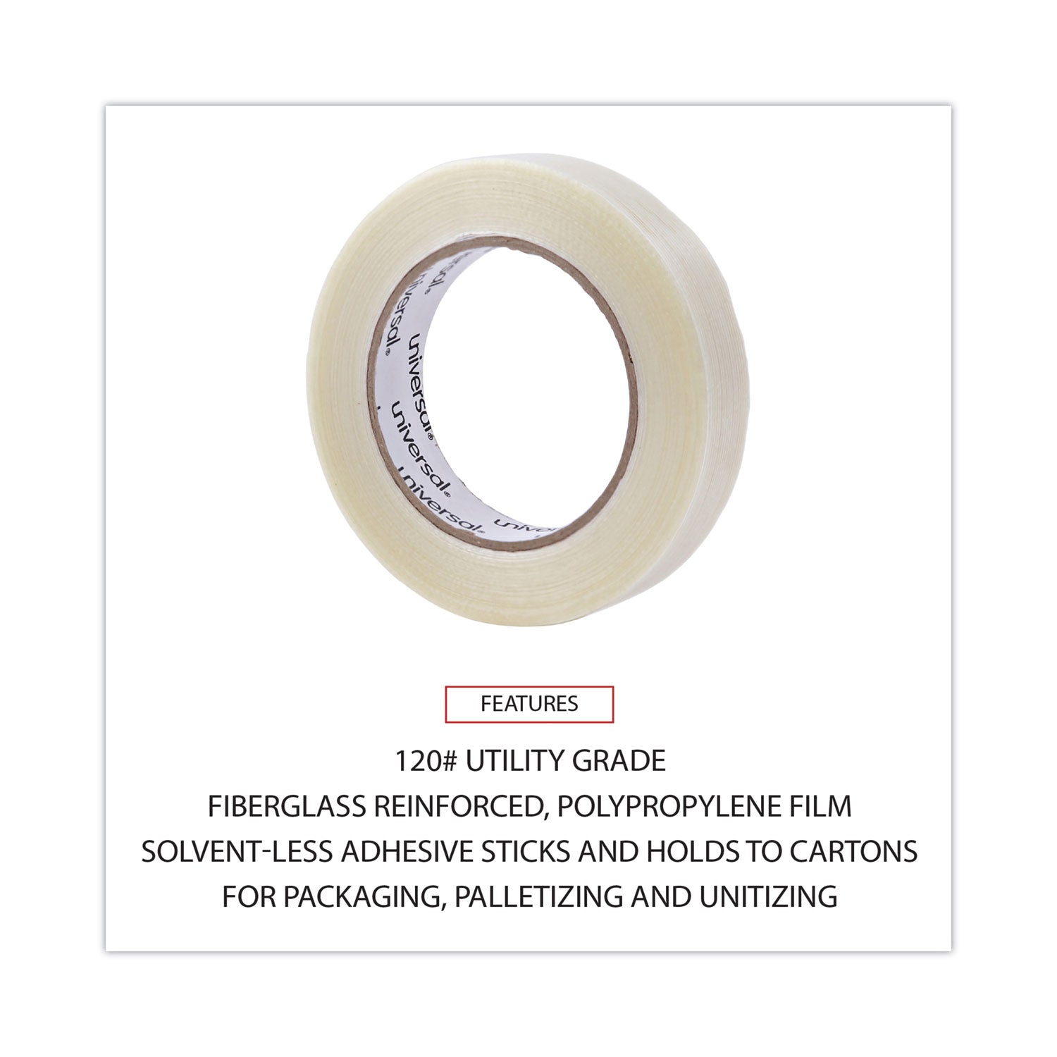 120# Utility Grade Filament Tape, 3" Core, 24 mm x 54.8 m, Clear - 