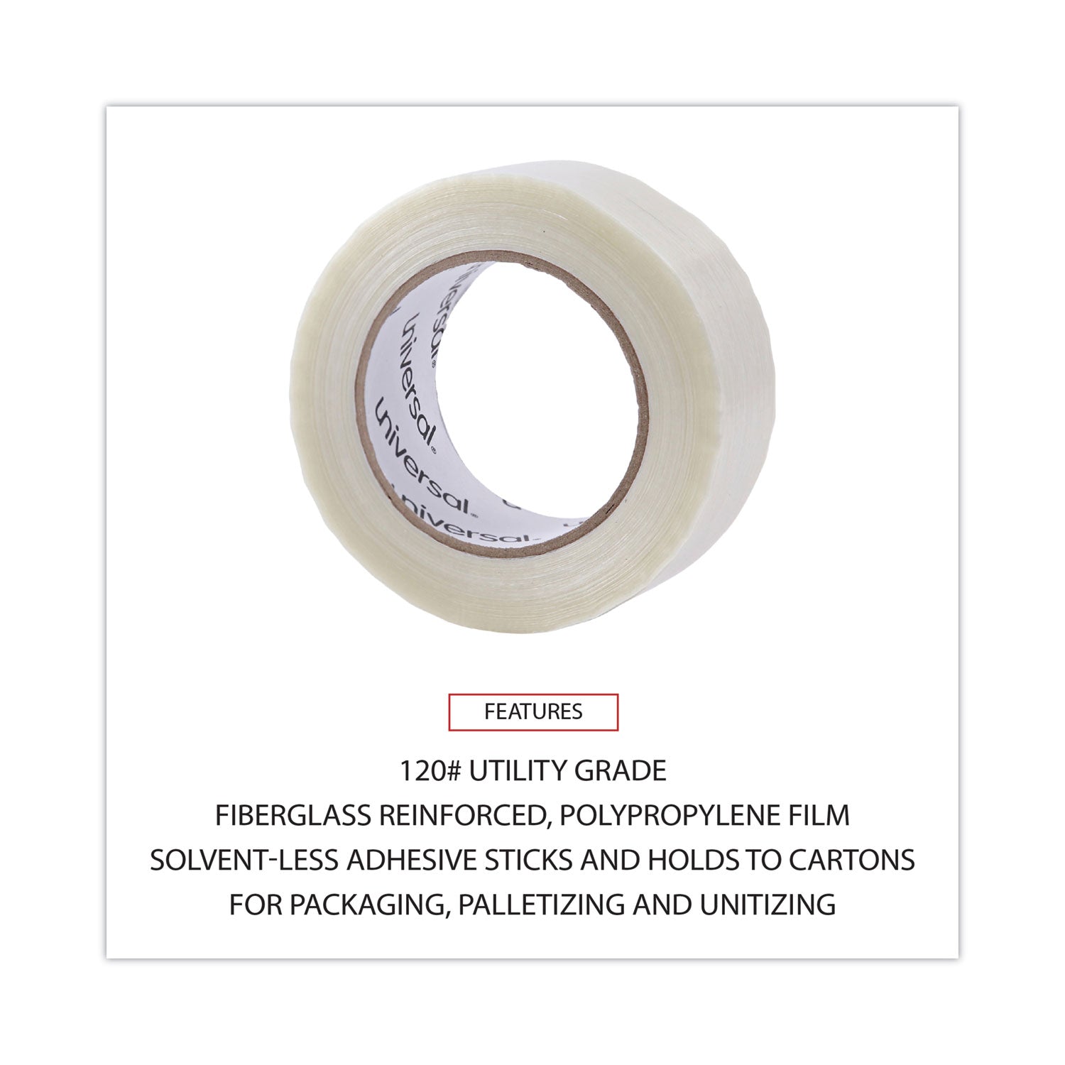 120# Utility Grade Filament Tape, 3" Core, 48 mm x 54.8 m, Clear - 