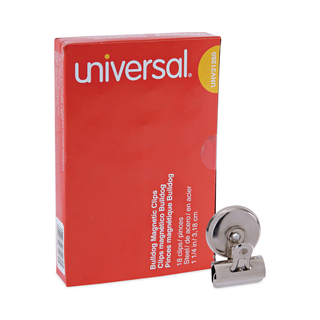 Bulldog Magnetic Clips, Small, Nickel, 18/Pack