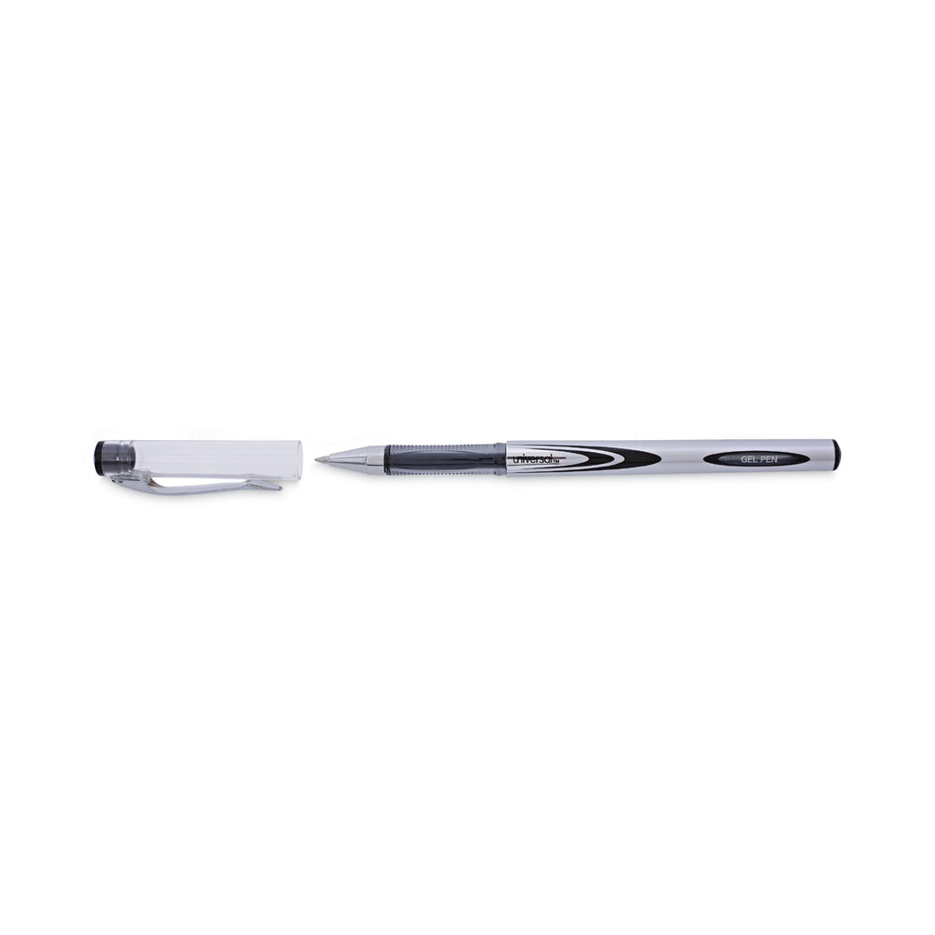 Gel Pen, Stick, Medium 0.7 mm, Black Ink, Silver/Black Barrel, Dozen