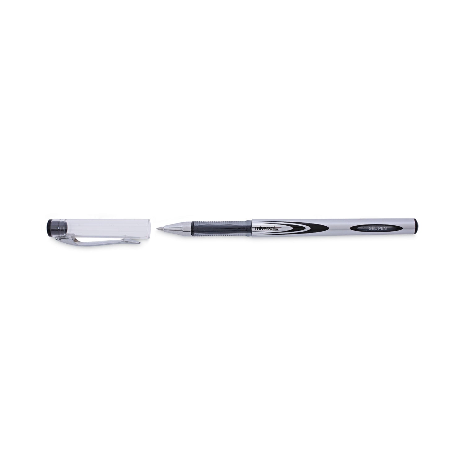 Gel Pen, Stick, Medium 0.7 mm, Black Ink, Silver/Black Barrel, Dozen