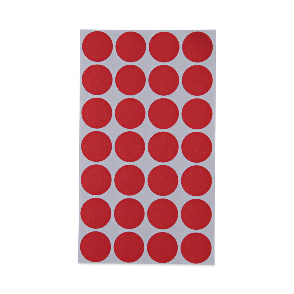 Self-Adhesive Removable Color-Coding Labels, 0.75" dia, Red, 28/Sheet, 36 Sheets/Pack - 