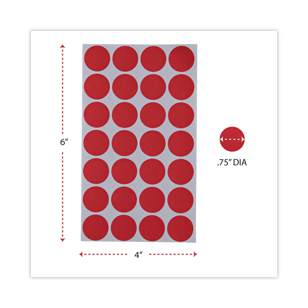 Self-Adhesive Removable Color-Coding Labels, 0.75" dia, Red, 28/Sheet, 36 Sheets/Pack - 