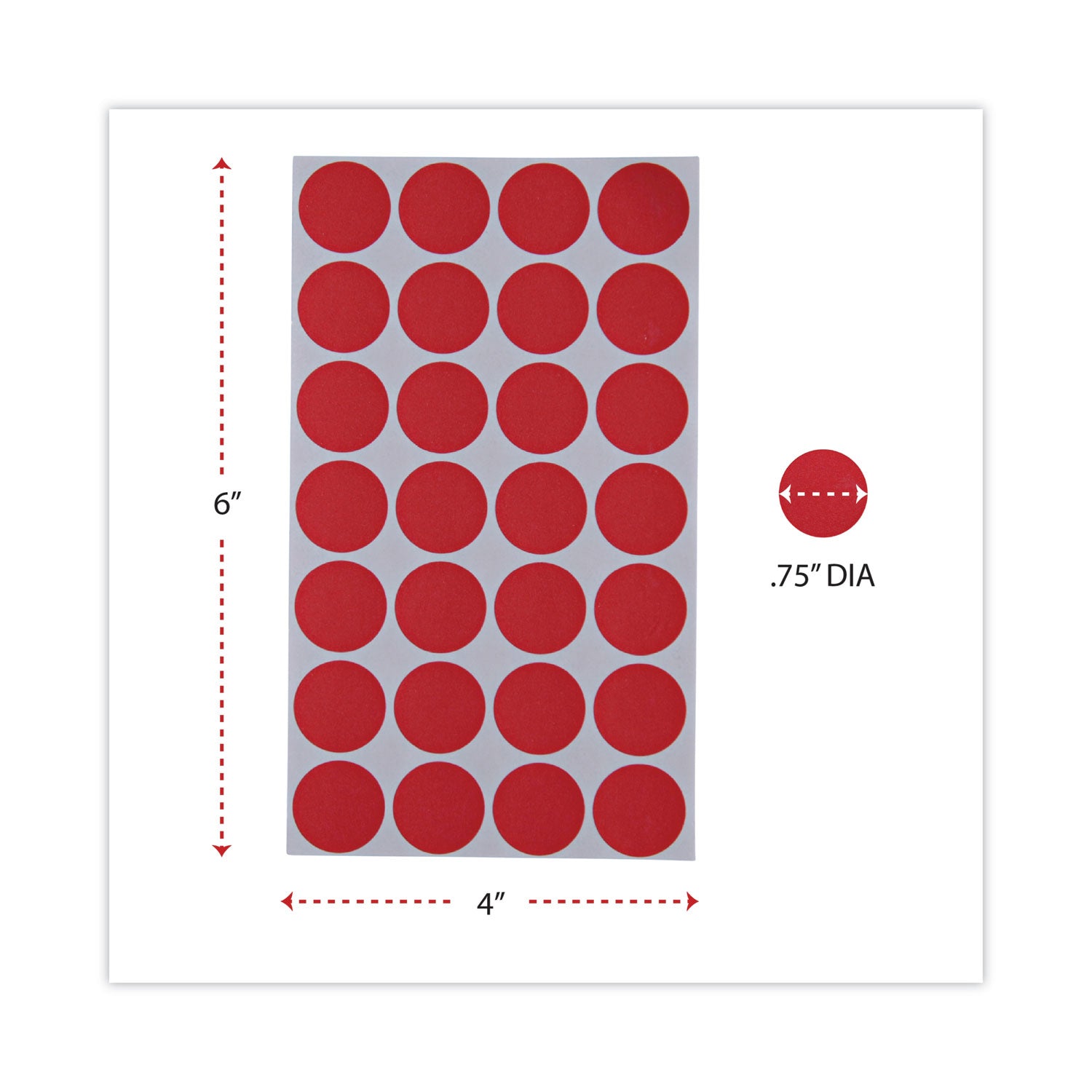 Self-Adhesive Removable Color-Coding Labels, 0.75" dia, Red, 28/Sheet, 36 Sheets/Pack - 