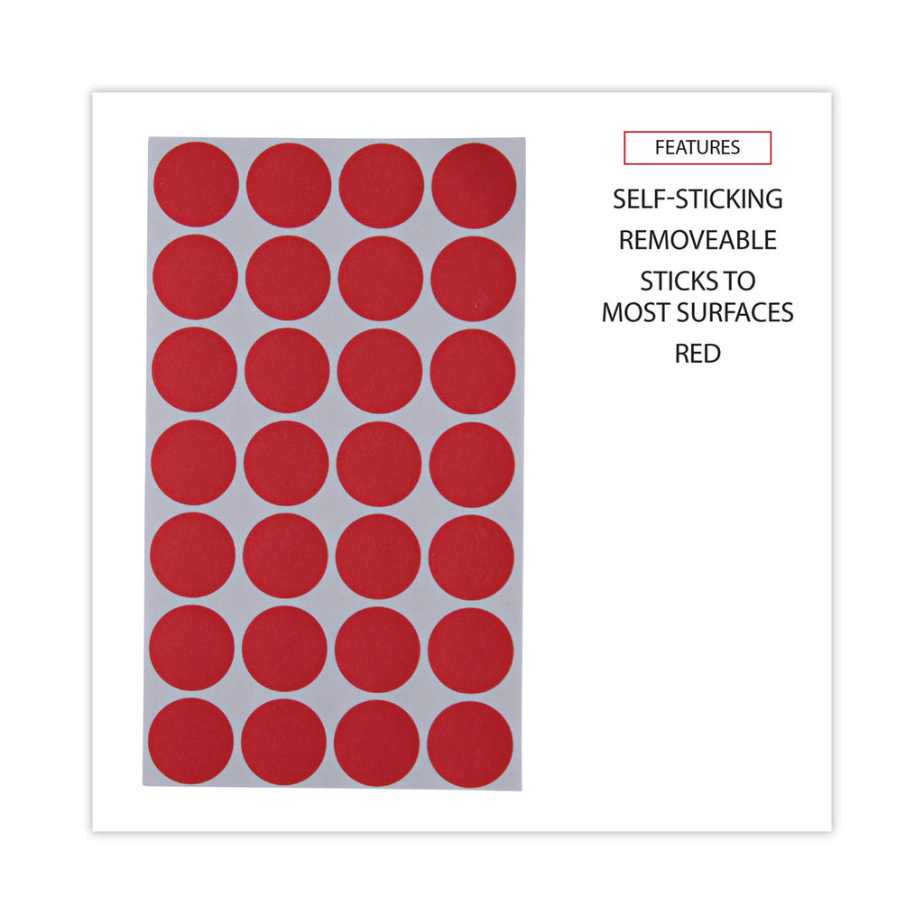 Self-Adhesive Removable Color-Coding Labels, 0.75" dia, Red, 28/Sheet, 36 Sheets/Pack - 
