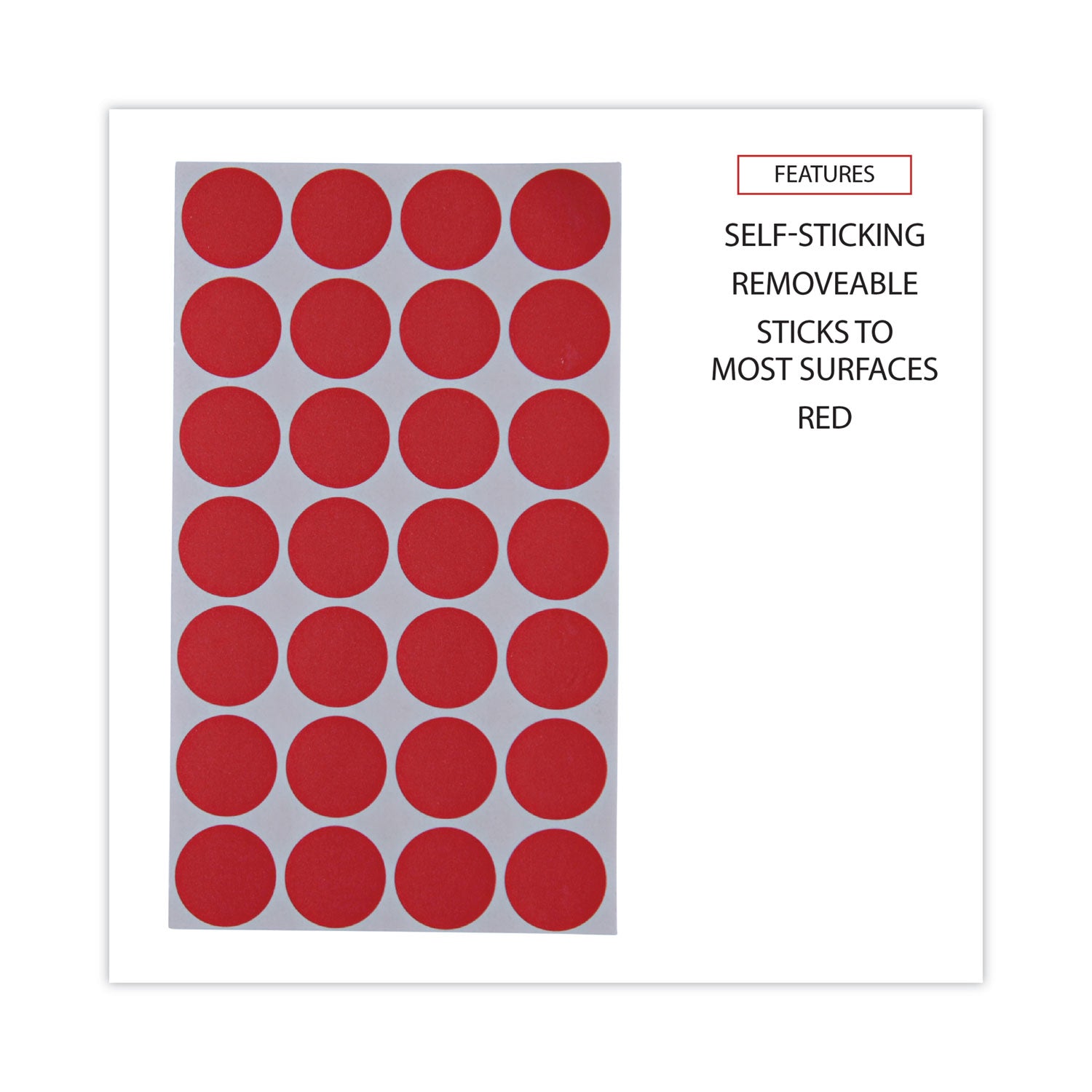Self-Adhesive Removable Color-Coding Labels, 0.75" dia, Red, 28/Sheet, 36 Sheets/Pack - 
