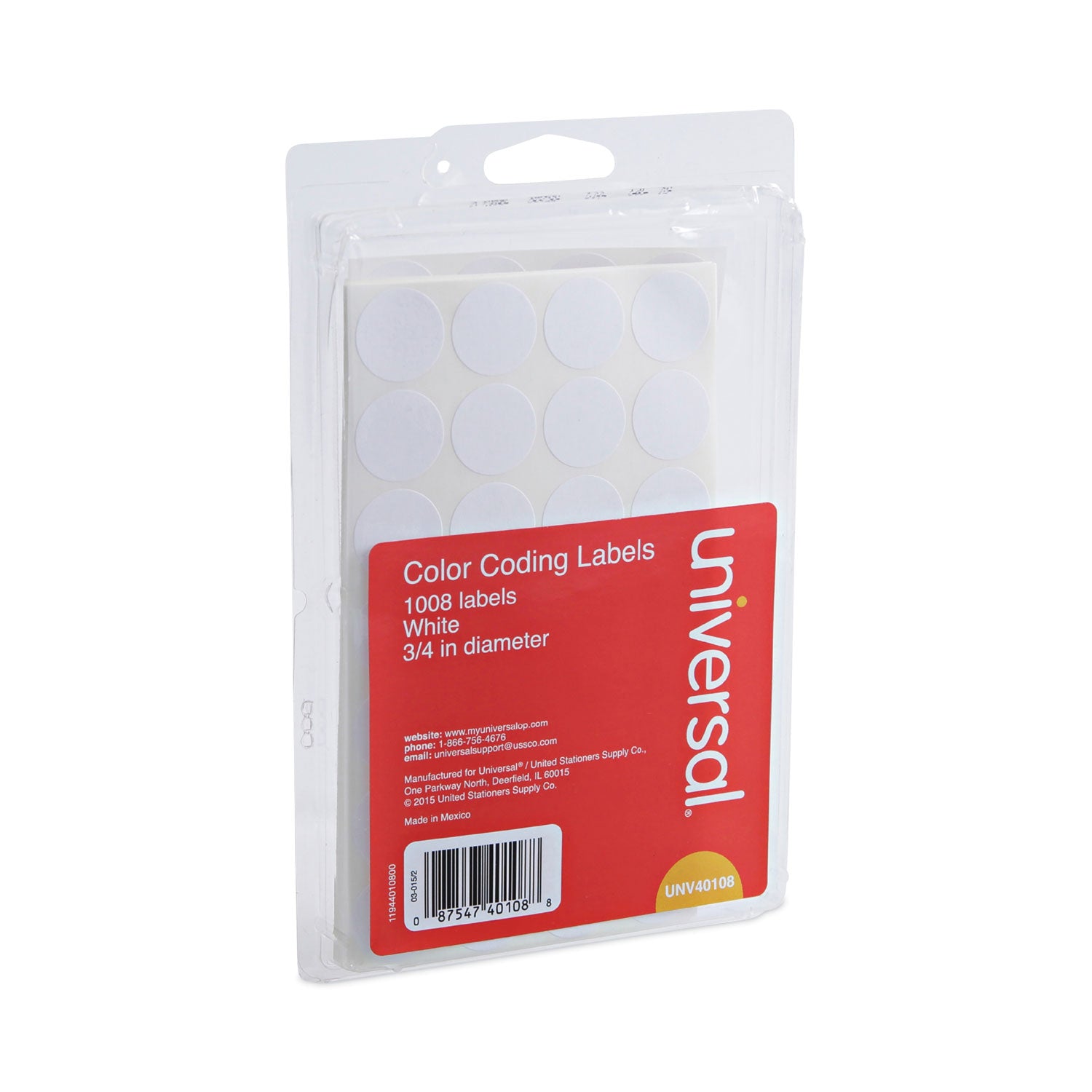 Self-Adhesive Removable Color-Coding Labels, 0.75" dia, White, 28/Sheet, 36 Sheets/Pack