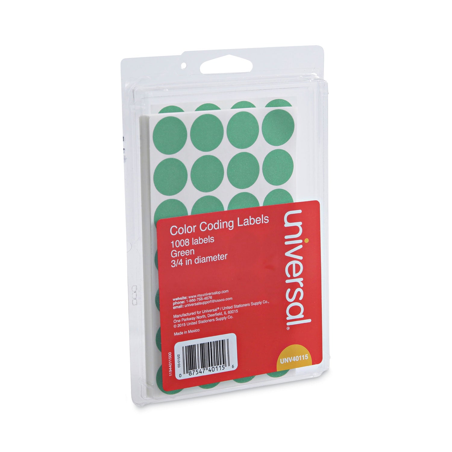 Self-Adhesive Removable Color-Coding Labels, 0.75" dia, Green, 28/Sheet, 36 Sheets/Pack - 