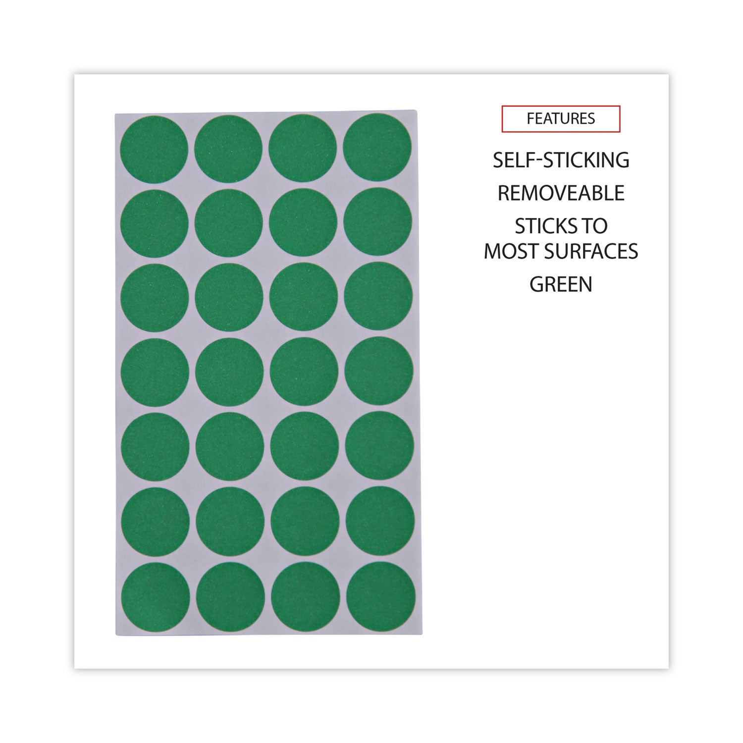 Self-Adhesive Removable Color-Coding Labels, 0.75" dia, Green, 28/Sheet, 36 Sheets/Pack - 