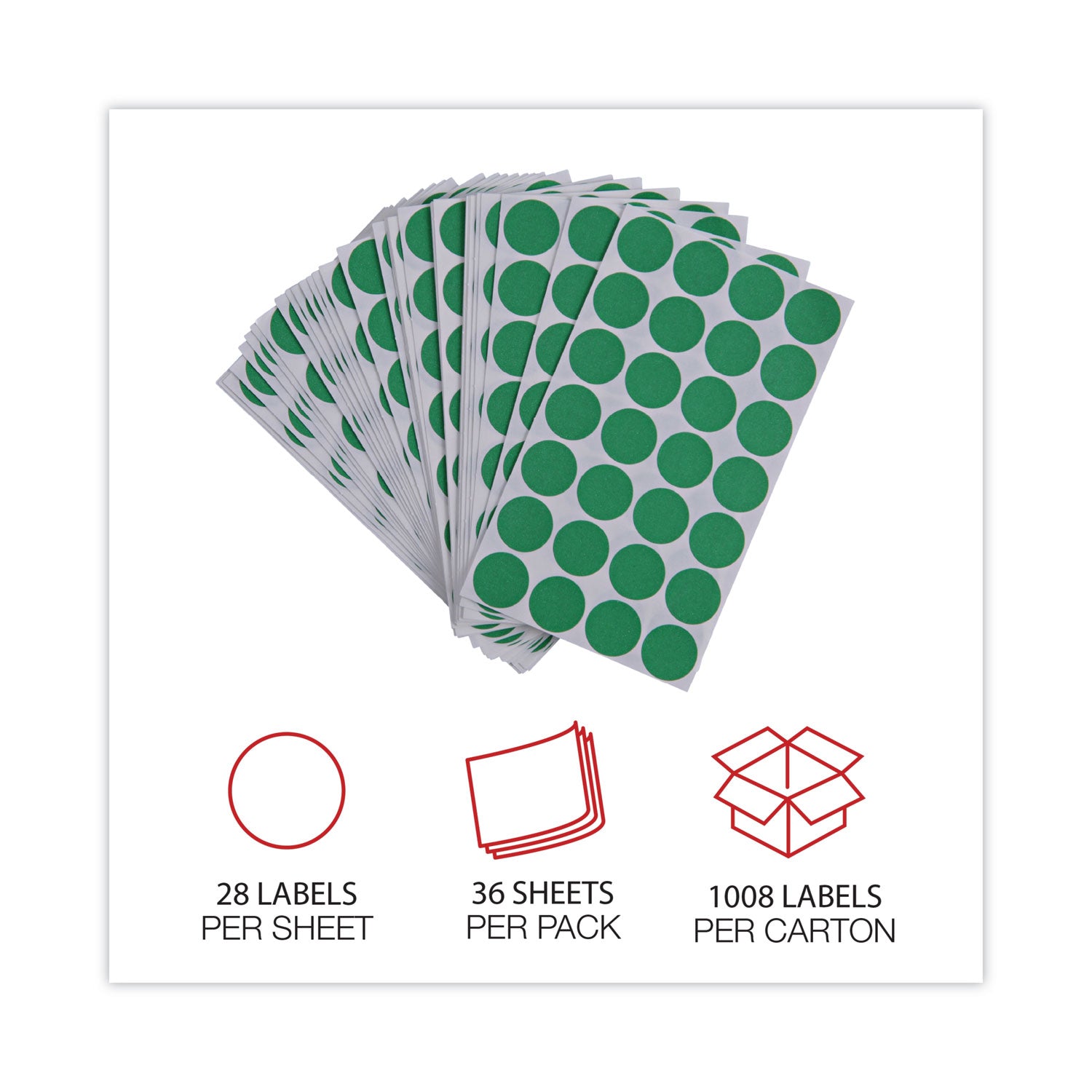 Self-Adhesive Removable Color-Coding Labels, 0.75" dia, Green, 28/Sheet, 36 Sheets/Pack - 