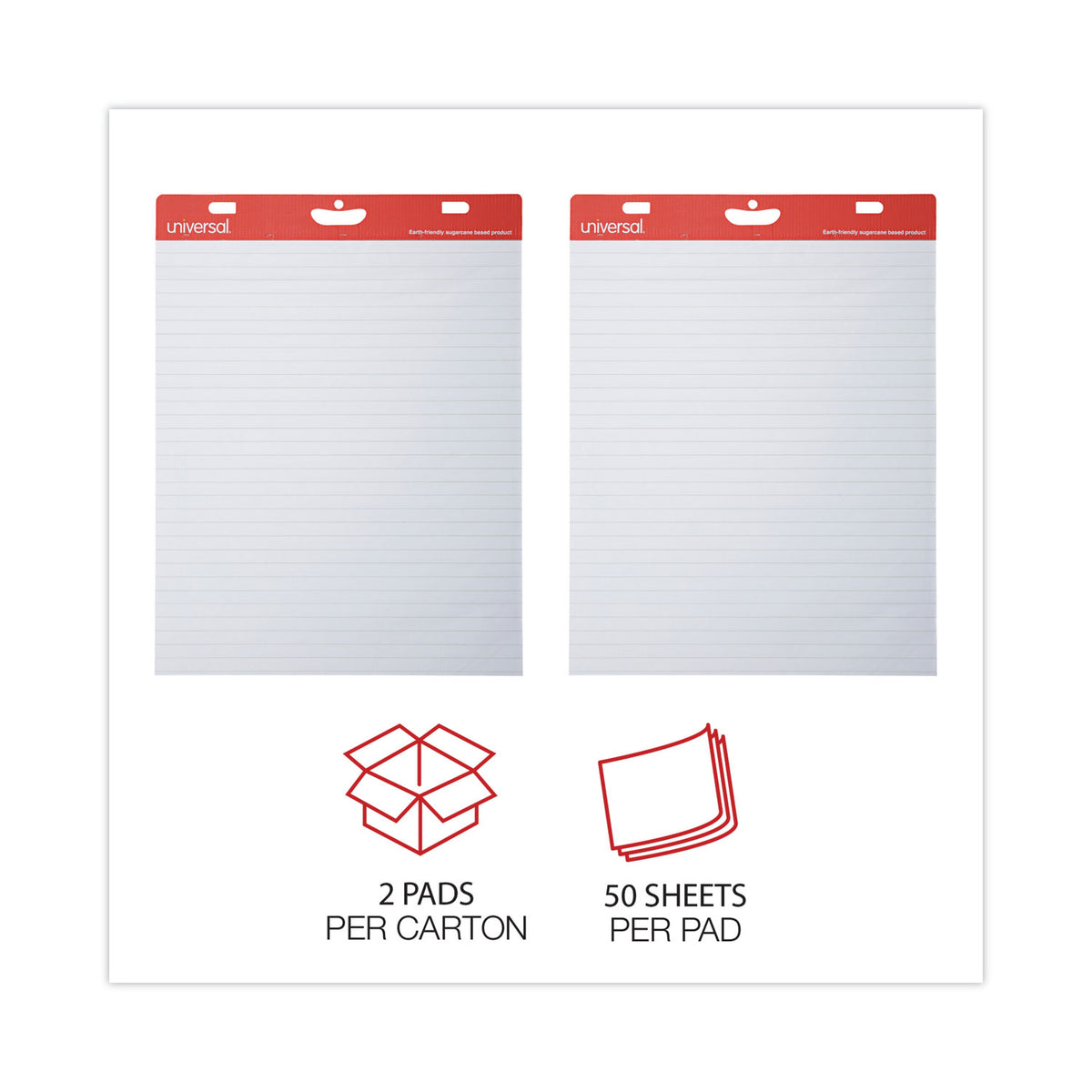 Renewable Resource Sugarcane Based Easel Pads, Presentation Format (1" Rule), 27 x 34, White, 50 Sheets, 2/Carton