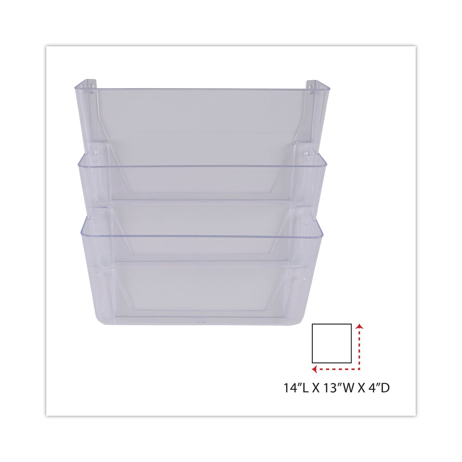 Wall Files, 3 Sections, Letter Size, 13" x 4" x 14", Clear, 3/Set