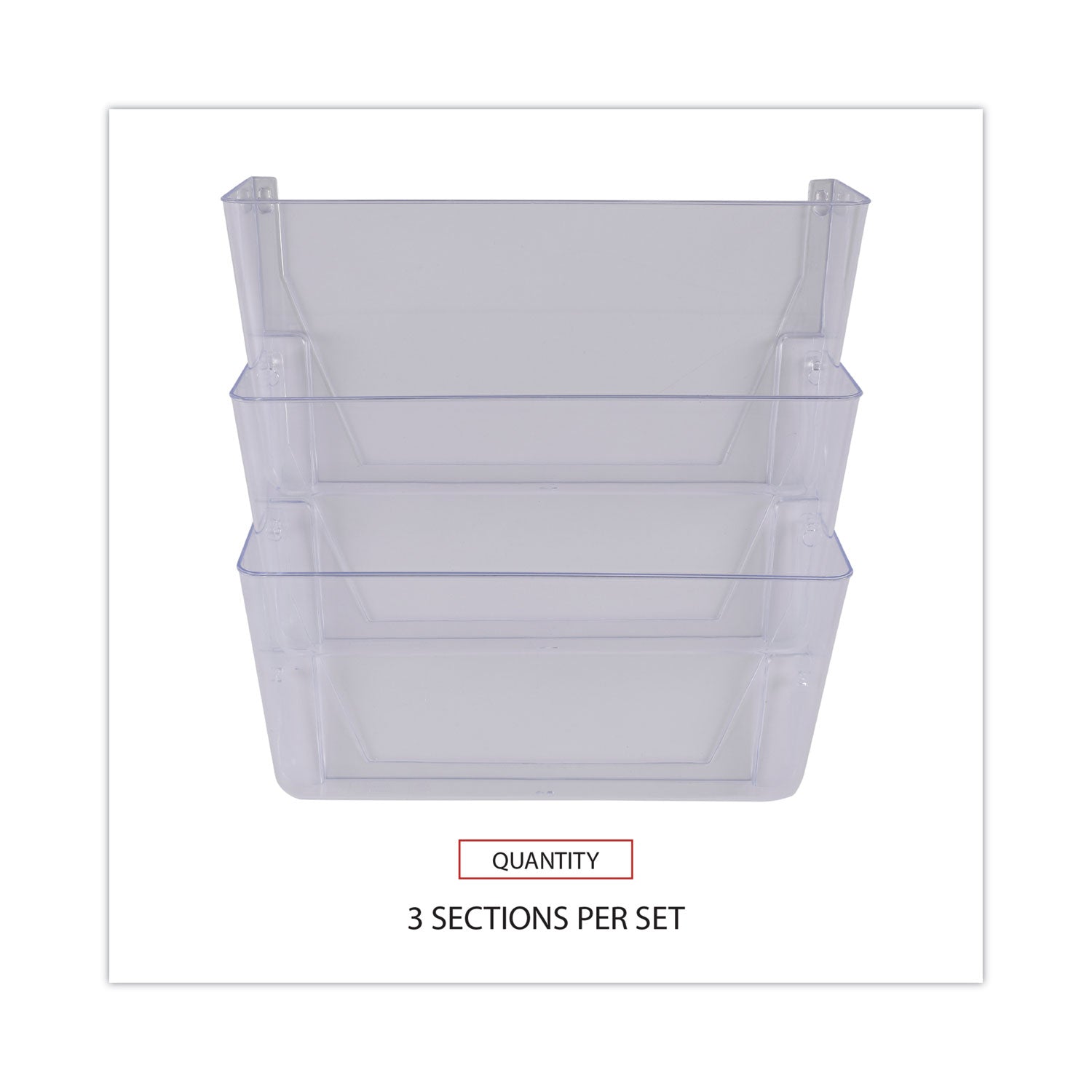 Wall Files, 3 Sections, Letter Size, 13" x 4" x 14", Clear, 3/Set