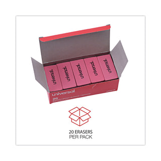 Bevel Block Erasers, For Pencil Marks, Slanted-Edge Rectangular Block, Large, Pink, 20/Pack
