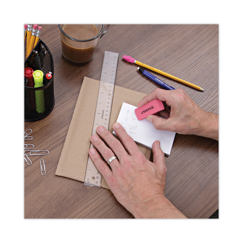 Bevel Block Erasers, For Pencil Marks, Slanted-Edge Rectangular Block, Large, Pink, 20/Pack