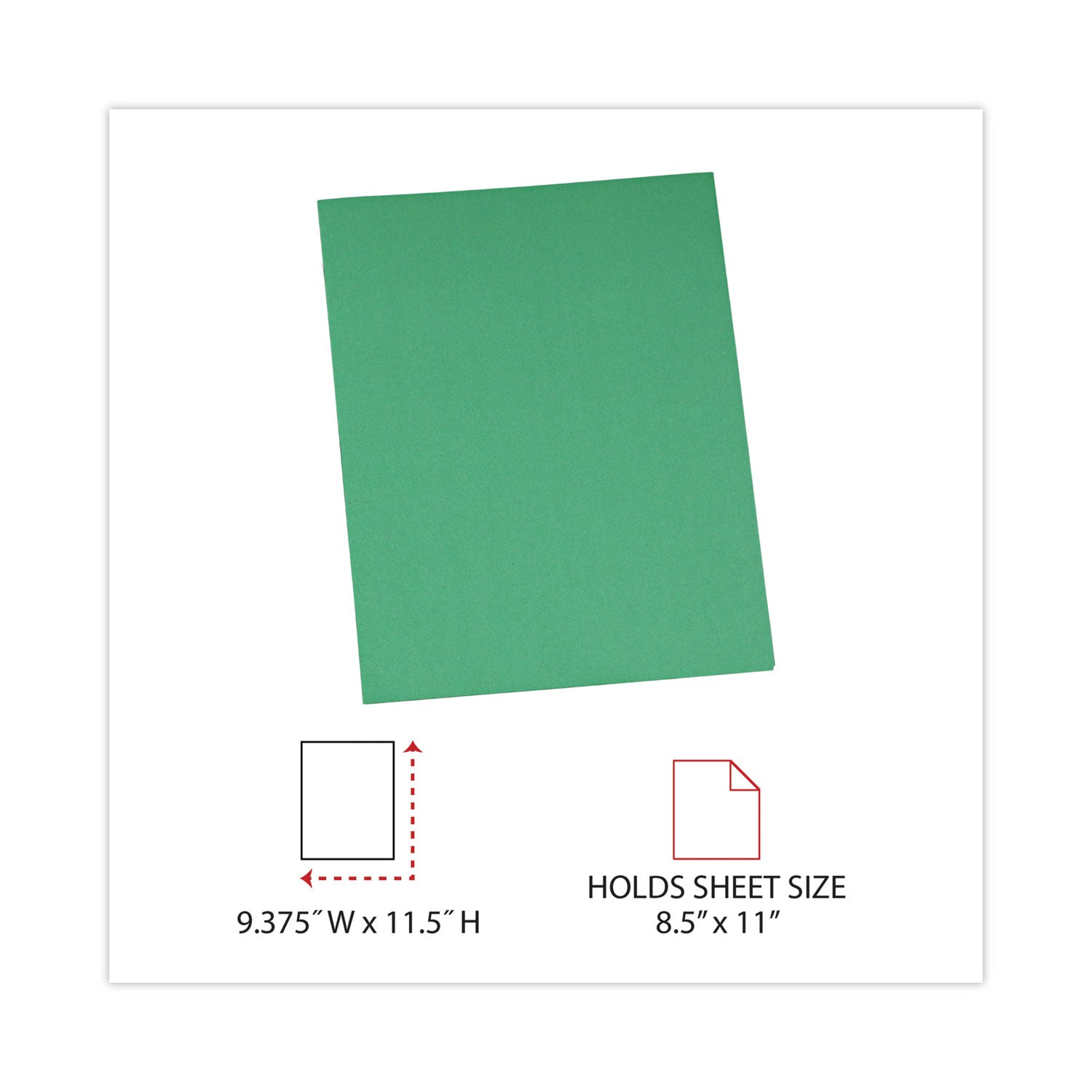 Two-Pocket Portfolios with Tang Fasteners, 0.5" Capacity, 11 x 8.5, Green, 25/Box - 