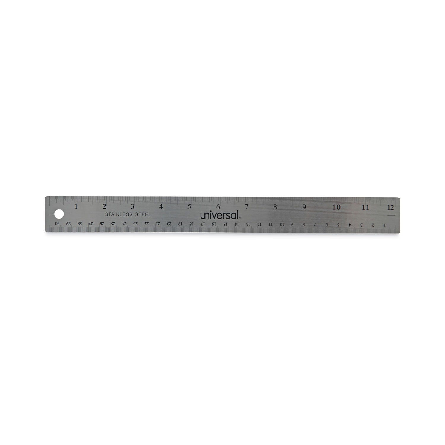 Stainless Steel Ruler with Cork Back and Hanging Hole, Standard/Metric, 12" Long - 