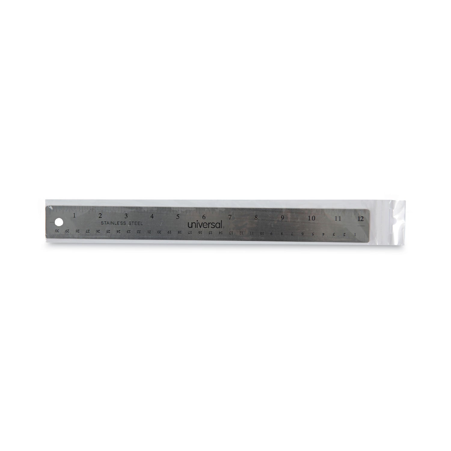 Stainless Steel Ruler with Cork Back and Hanging Hole, Standard/Metric, 12" Long - 