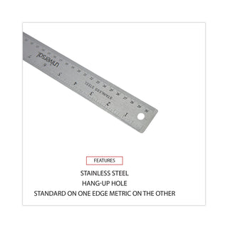 Stainless Steel Ruler with Cork Back and Hanging Hole, Standard/Metric, 12" Long - 