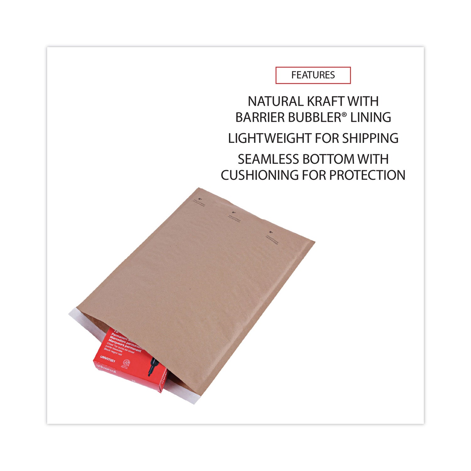 Natural Self-Seal Cushioned Mailer, #5, Barrier Bubble Air Cell Cushion, Self-Adhesive Closure, 10.5 x 16, Kraft, 80/Carton