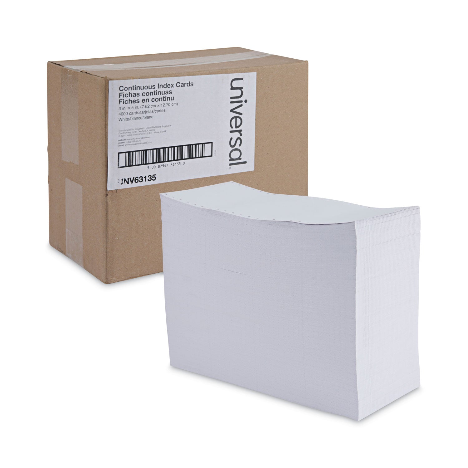 Continuous-Feed Index Cards, Unruled, 3 x 5, White, 4,000/Carton - 